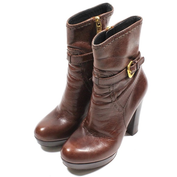 Prada Brown Heeled Boots with Chunky Heel and Side Zipper - Picture 1 of 5